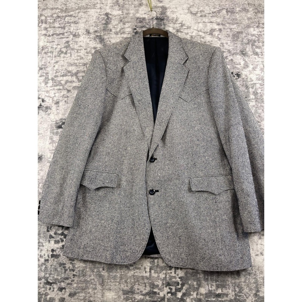 Vtg Circle S Western Rockabilly Men 44L Blue Silk Blend Textured Cowboy Coat